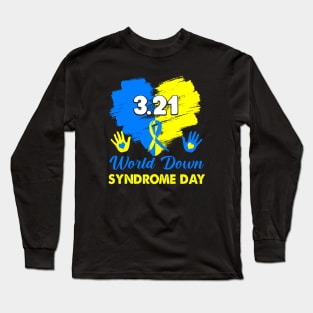 Blue Yellow Heart 21 World Down Syndrome Awareness Day Long Sleeve T-Shirt